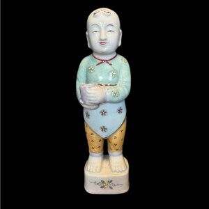 Antique Republic Period Chinese Porcelain Ho Ho Boy Figure in Wucai Glaze 12”